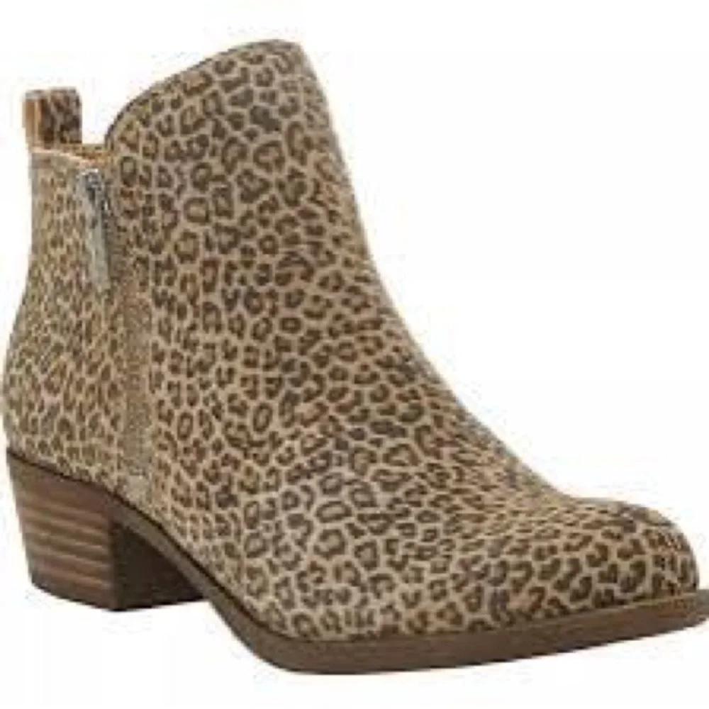 lucky brand suede leather animal print basel style bootie boots nib sz 6 W